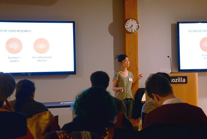 Cheryl speaking to group about User Research