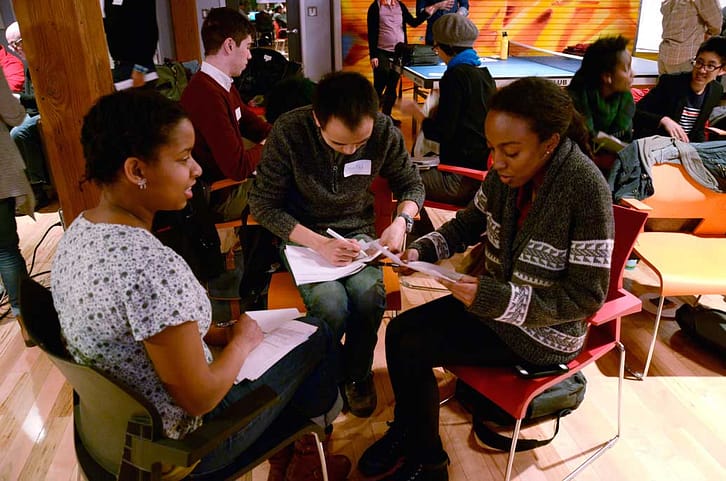 Three people go through activity 1. The interviewing users.